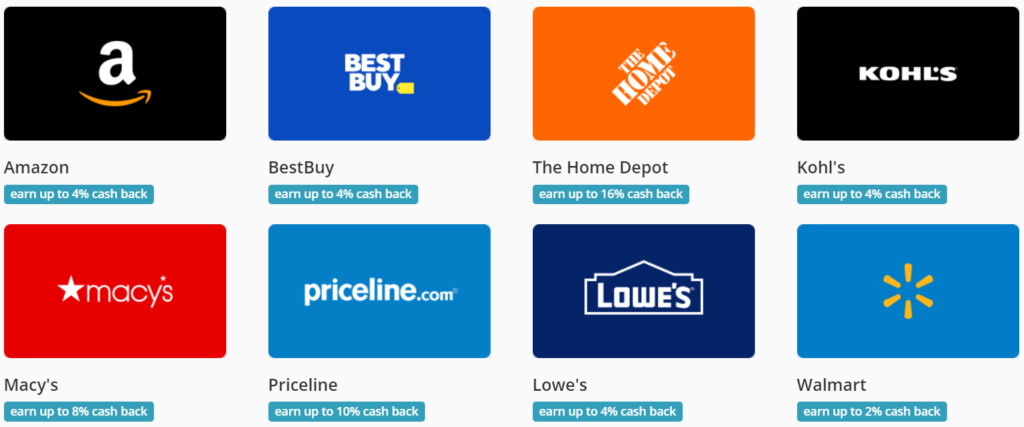 Image of popular retailers available on the Swagbucks cash back app and how much cash back you can earn at each of them.