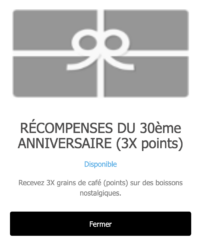 Image de cadeau avec explication de la récompense 3x points sur les boissons nostalgiques